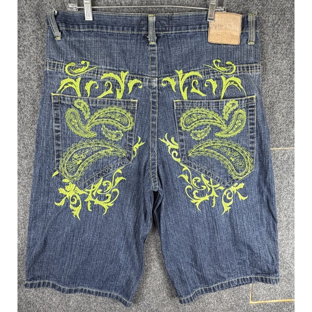 VTG RED APE DENIM SHORTS Sz 36x15 EMBROIDERED BAGGY Y2K SKATER JORTS